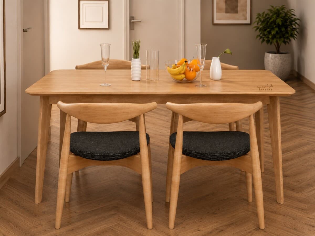 Brown Luxurious Dinning Table in Warm environemt lighting Kitchen
