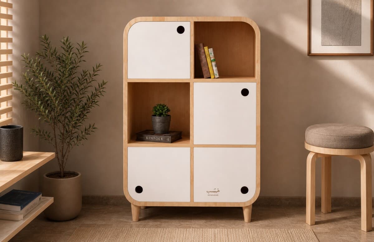 Curved Cabin Storage Unit in Bedroom