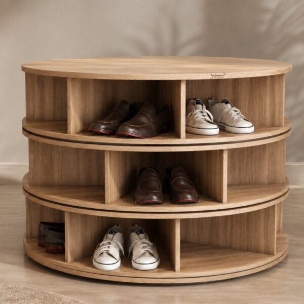 Beige Circular Mechanism Shoe Rack in Living Room